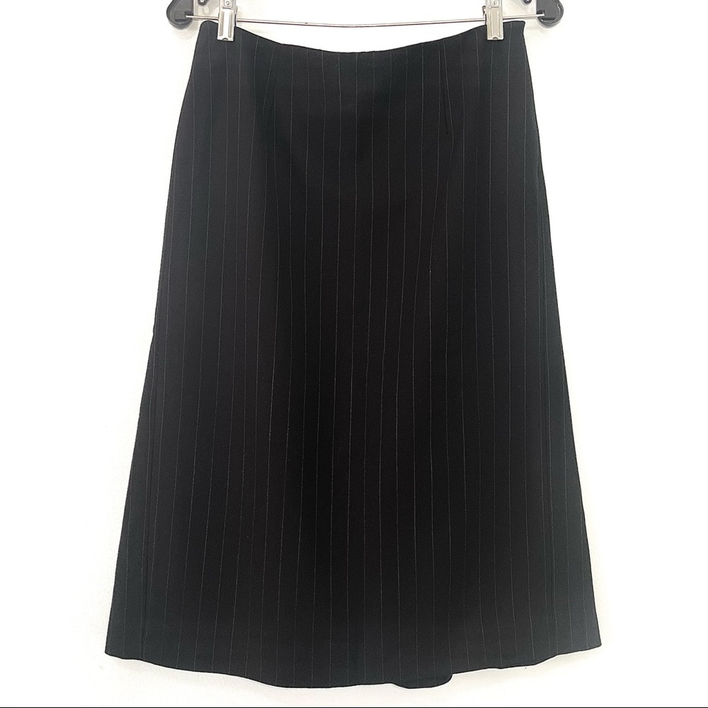 Ann Taylor Loft Wool Black Pinstripe A-line Midi Skirt